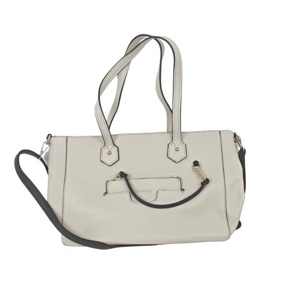 Gussaci Women's Large Tote Shoulder Handbag Minimalist Neutral Cream Black Trim - Picture 3 of 12